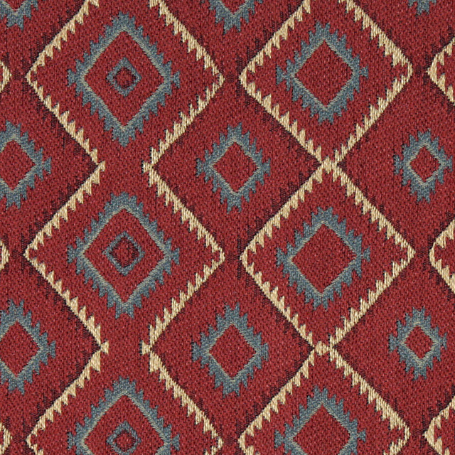 Blue, Red, Beige and Green Diamond Southwest Style Upholstery Fabric By The Yard