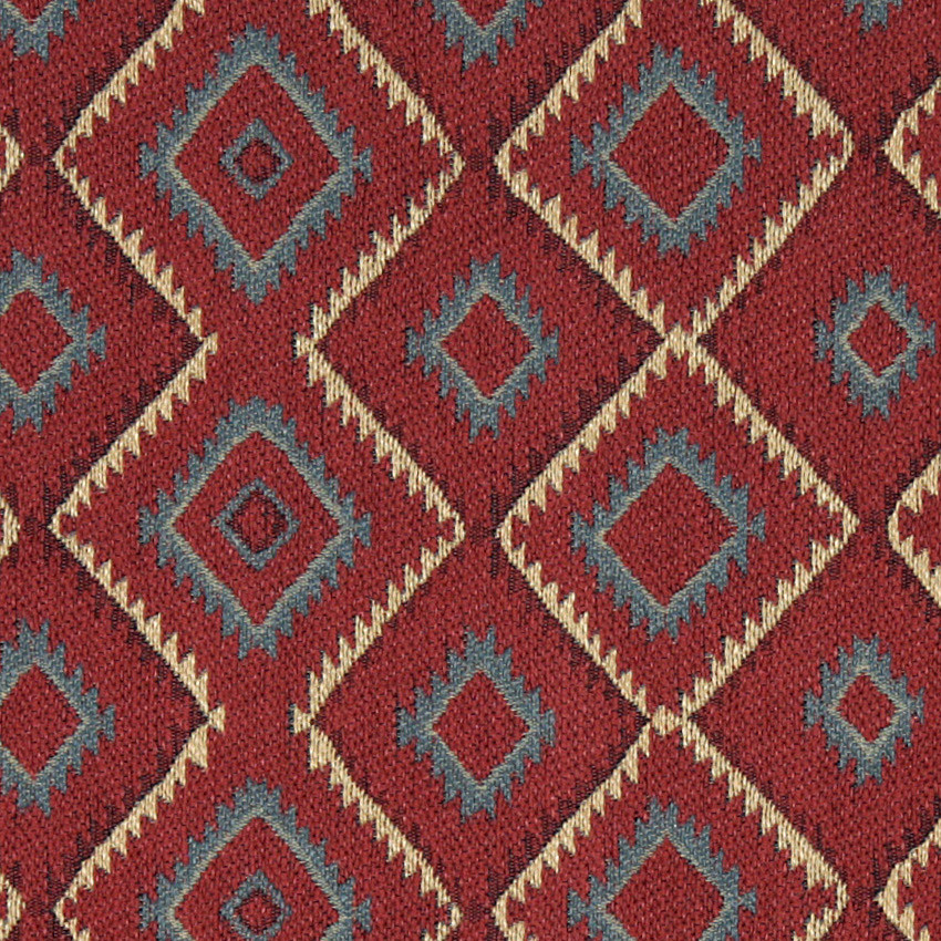 Blue, Red, Beige and Green Diamond Southwest Style Upholstery Fabric By The Yard