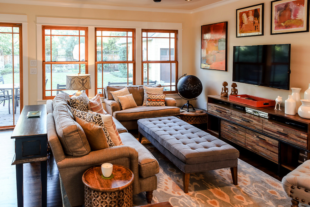 Transitional family room in Austin.
