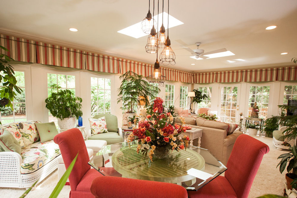 Design ideas for a tropical dining room in Charlotte.