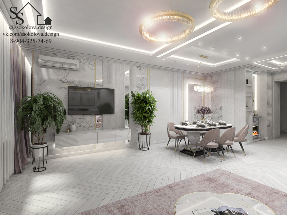 Кухня-гостиная в светлых тонах