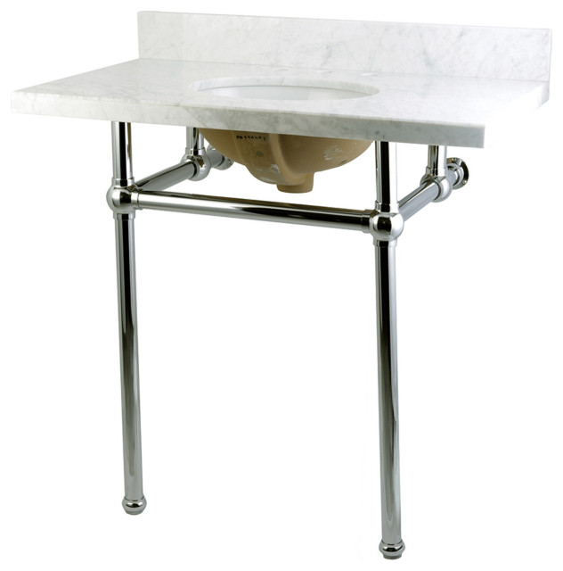 KVPB36MB1 36X22 Carrara Marble Vanity Top, Brass Feet ComboPolished