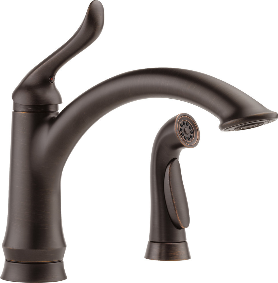 Delta Linden Single Handle Kitchen Faucet, Spray, Venetian Bronze, 4453-RB-DST