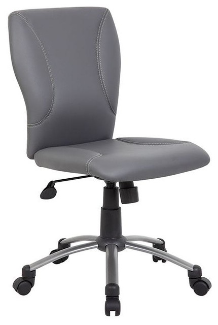 Classic Armless Grey Faux Leather, Armless Leather Desk Chair