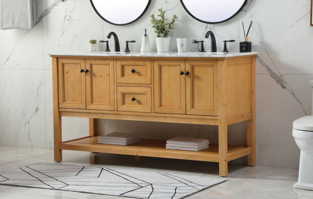 Elegant VF27060DNW 60" Double Bathroom Vanity, Natural Wood ...