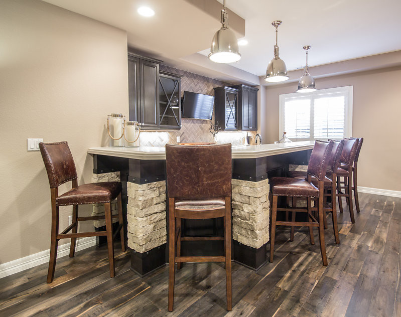 Inspiration for a rustic basement remodel in Denver