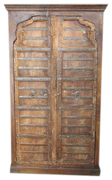 Consigned Cabinet Mehrab Arch Doors Rustic Reclaimed Wood Wardrobe Armoire