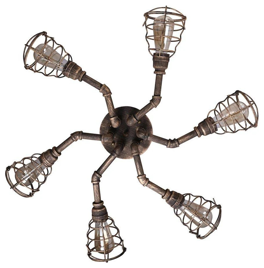 6Light Industrial Pipe Ceiling Light With Rust Finish Industrial