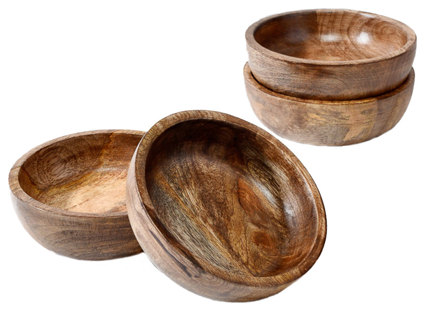 Decorative Mango Wood Bowl, Fruits, Potpourri, Small Set of 4