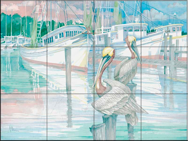Tile Mural, Pelican Dock by Paul Brent