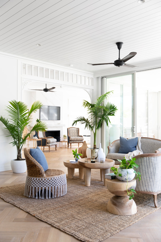 Design ideas for a beach style living room in Melbourne.