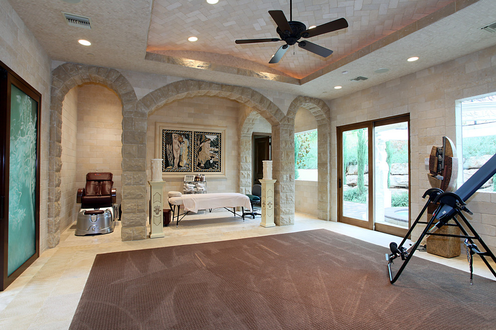 Inspiration for a mediterranean multipurpose gym in Las Vegas with beige walls.