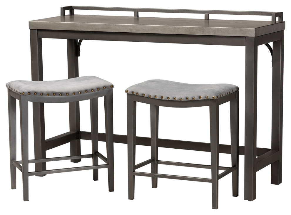 Bolam Gray Fabric 3-Piece Multipurpose Metal Counter Table Set