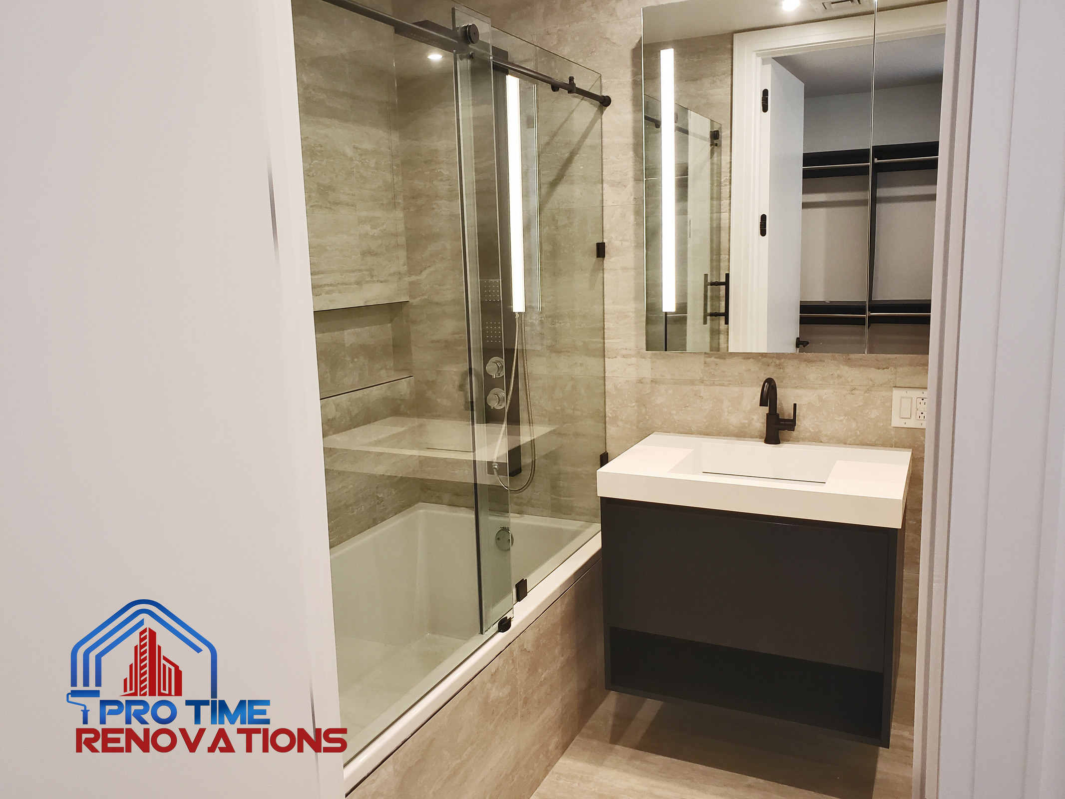 Bathroom vanity, accessories installation.