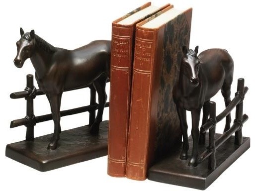 Bookends Bookend EQUESTRIAN Lodge Horse and Fence Chocolate Brown