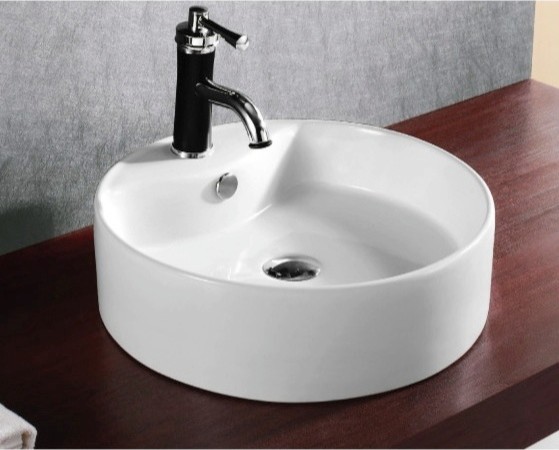 Circular White Ceramic Vessel Bathroom Sink