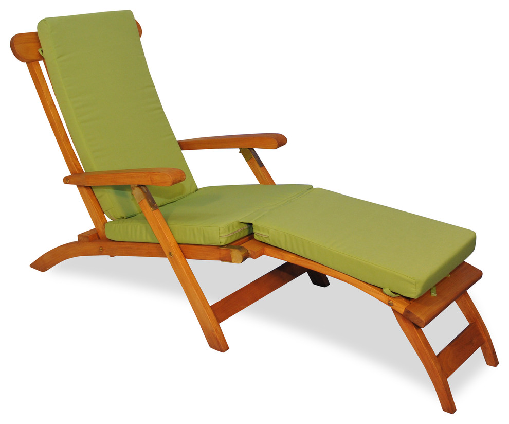 Teak Steamer Chair Chaise Lounge with Sunbrella Cushion Contemporary