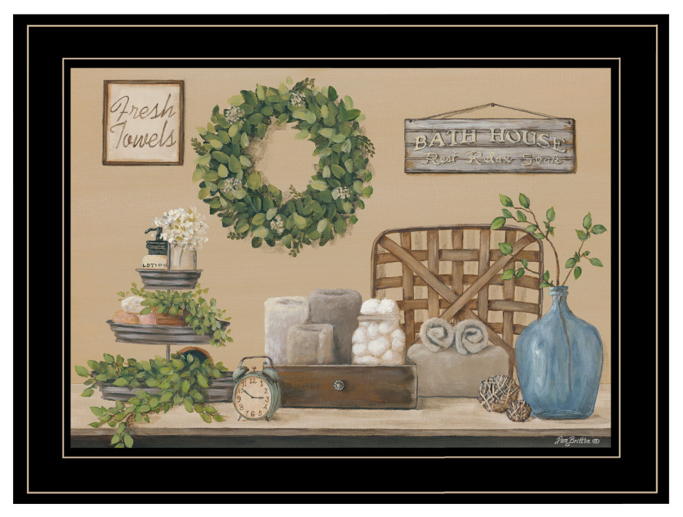 "Farmhouse Bath I" By Pam Britton, Ready to Hang Framed Print, Black