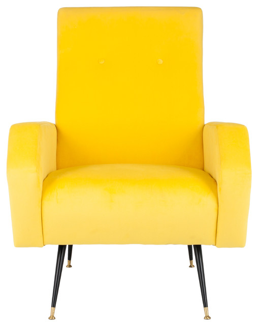 Aida Velvet Retro Mid Century Accent Chair Yellow