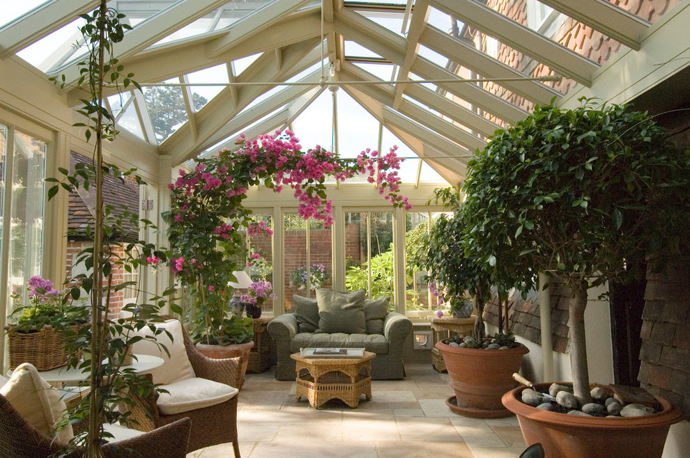 Traditional sunroom in Chicago with a glass ceiling.