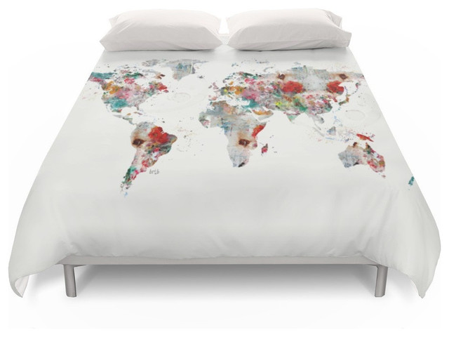 World Map Abstract Duvet Cover Contemporary Duvet Covers And