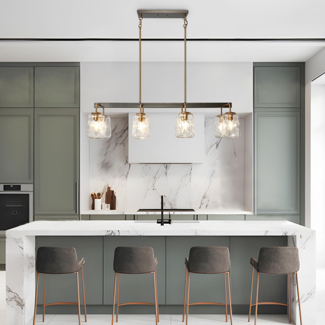 LNC Modern 8-Lights Black Gold Kitchen Island Light Linear Chandelier ...
