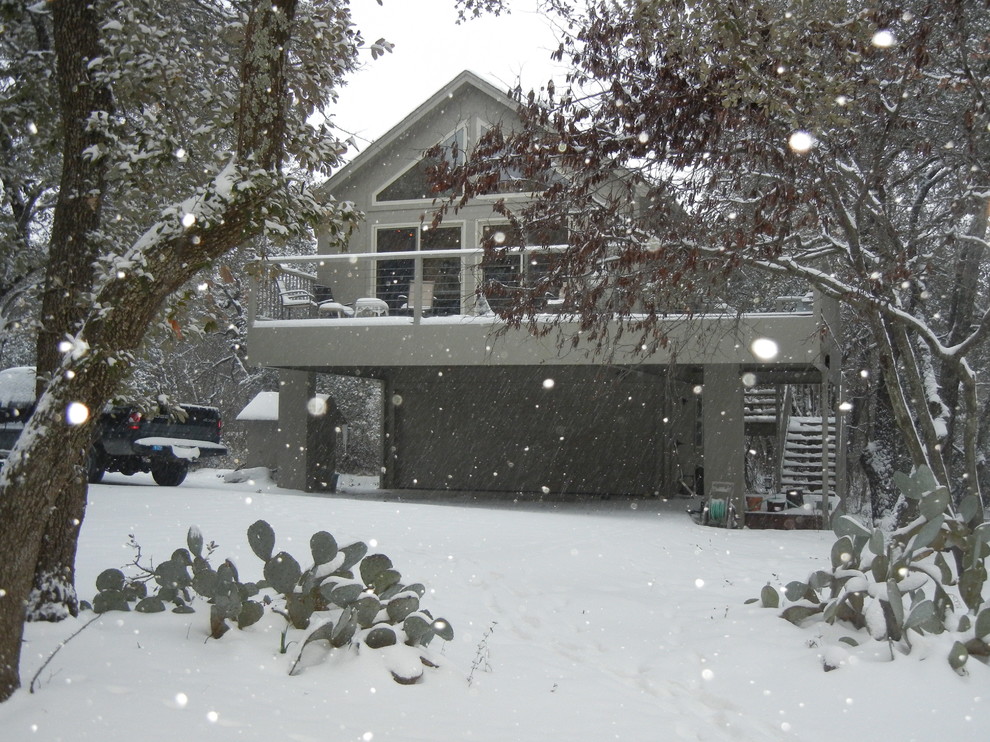 Country grey exterior in Dallas with wood siding.