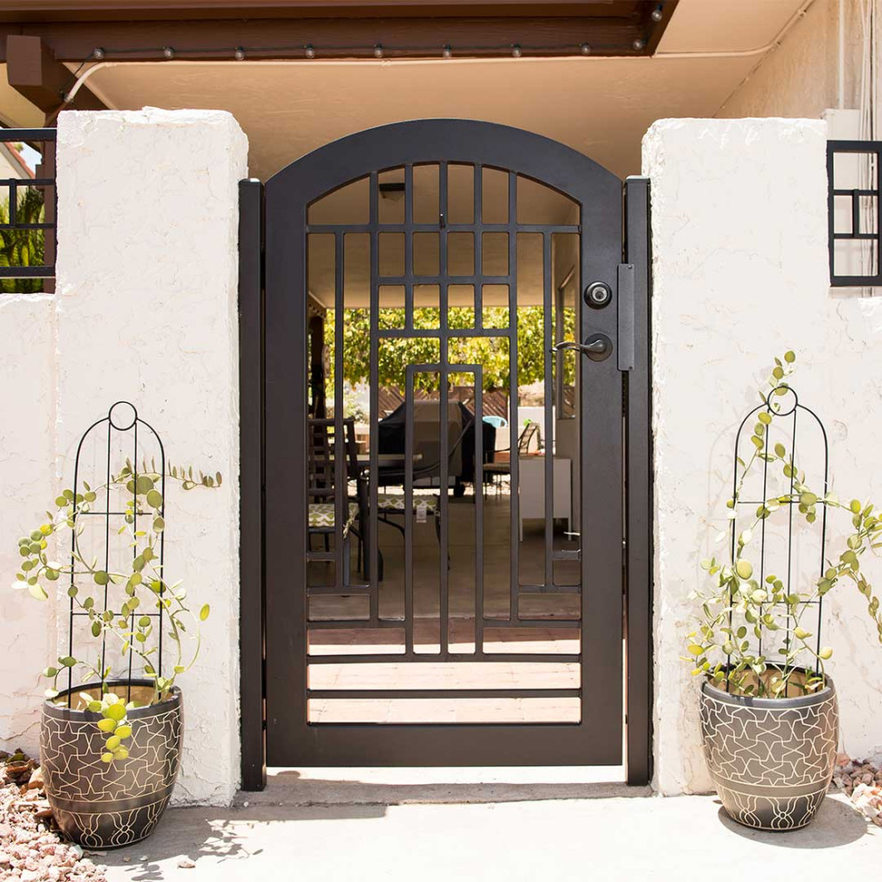 Custom Geometric Iron Gate with and Arch - Traditional - Exterior ...