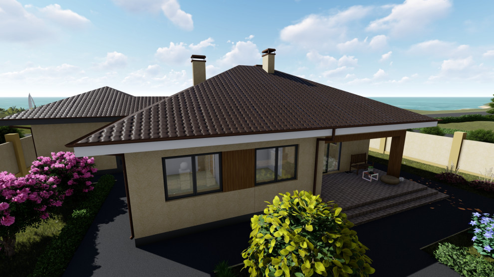 Одноэтажный дом с беседкой