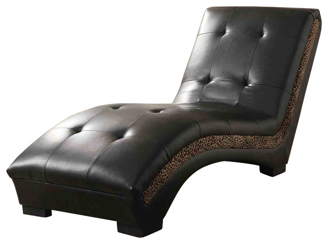 Modern Two-Toned Brown/Leopard Upholstered Chaise Accent Seating