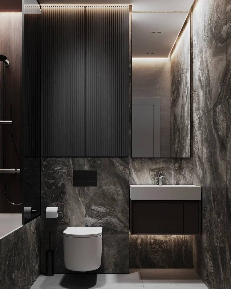 Стильный санузел с элементами мрамора