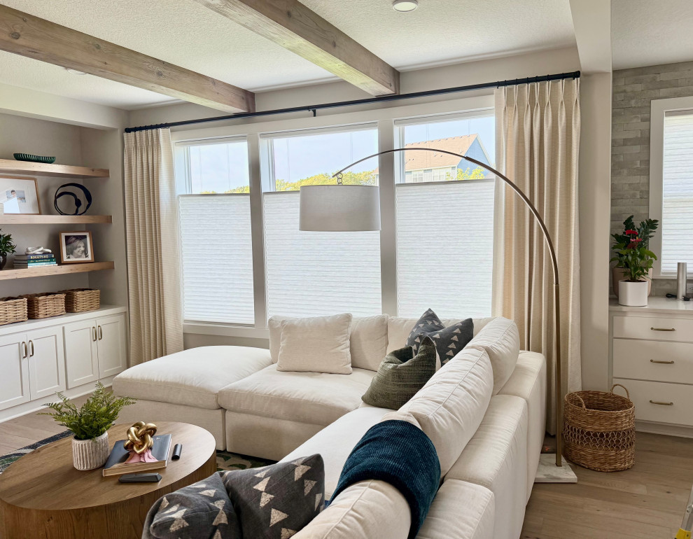 1.5 width stationary panels with Top-Down/Bottom-up Honeycomb shades