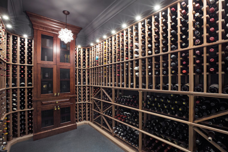 Design ideas for a large contemporary wine cellar in Calgary with concrete floors, storage racks and grey floor.
