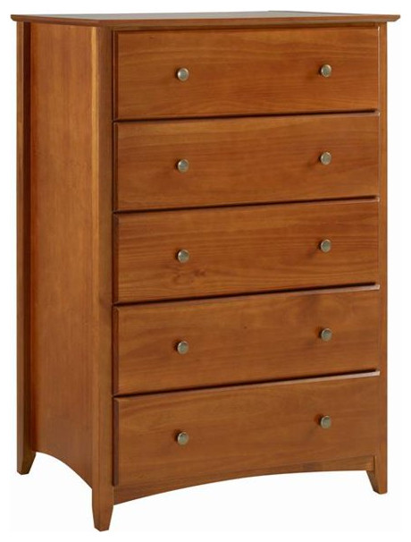 Tall Vertical Dresser, Pine Wood Frame & 5 Drawers With Rounded Knobs ...