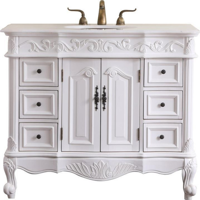 Antique White Solid Wood Bathroom Vanity, Single - Victorian - Bathroom ...