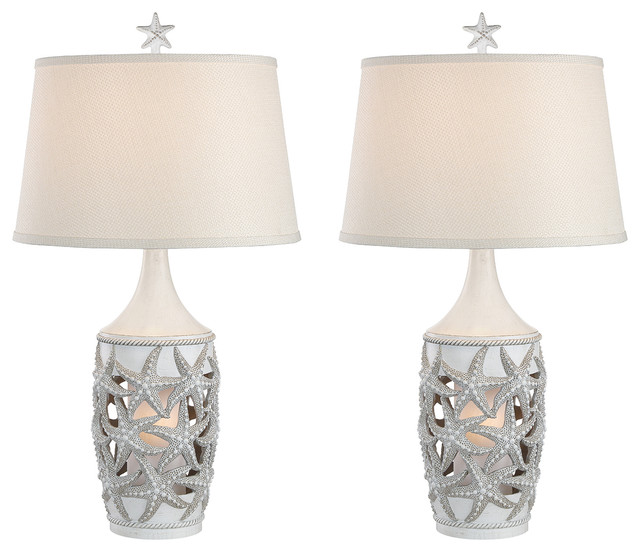 Seahaven Starfish Coastal Table Lamp, Set Of 2, Antique White Beach