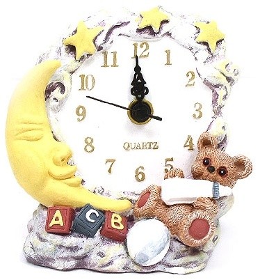 3.75" Multicolored Ceramic Night Time Bear Story Theme Figurine Clock