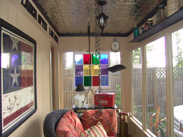 Porch Ceiling Accented With Tin Tiles Rustic Porch