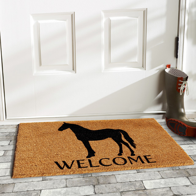 Horse Welcome door floor mat for indoor or outdoor with non-skid backing of my art Horse ranch home farm floor door mat.