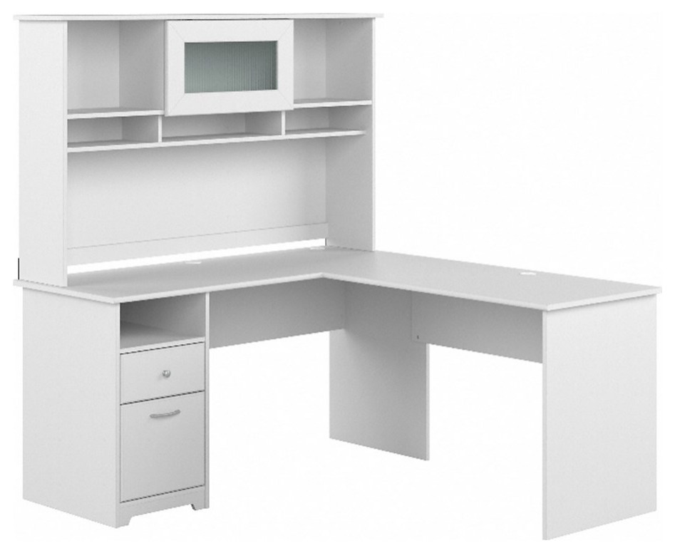 Cabot 60W L Shaped Computer Desk with Hutch in Ash Gray Engineered