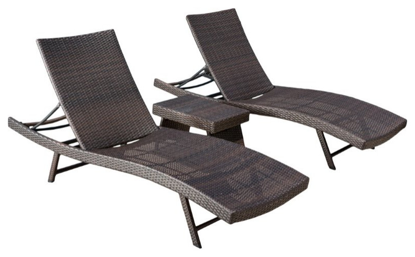 Noble House Kauai 3 Piece Outdoor Wicker Chaise Lounge Set in Multibrown