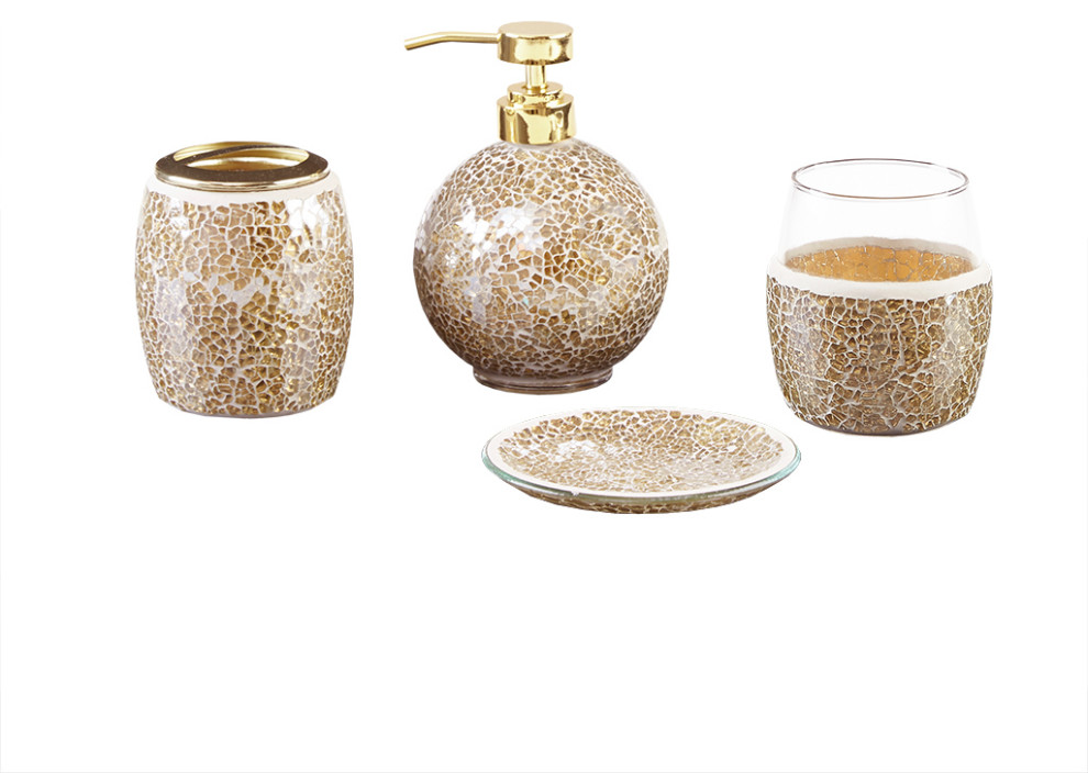 Madison Park Mosaic 4 Piece Bath Accessory Set, Gold Contemporary