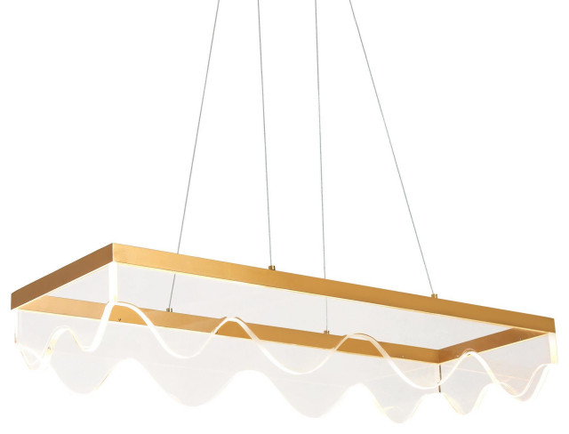 LNC 1-Light Polished Gold With Acrylic Glass Large Linear Moder LED Chandelier