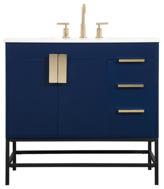 36" Single Bathroom Vanity, Blue Contemporary Bathroom Vanities And