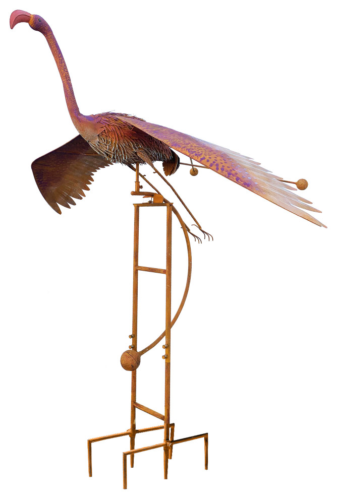 Metal Flying Flamingo Rustic Rocker Garden Stake Outdoor Yard Sculpture