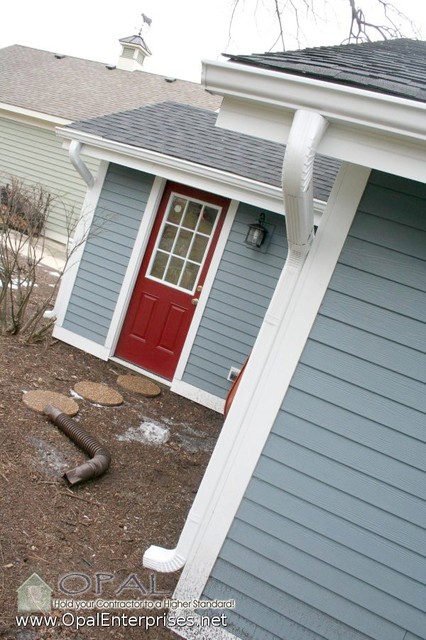 Red Door With Boothbay Blue Hardie Siding White Trim