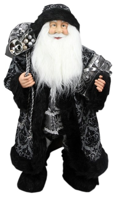 24" Standing Santa Claus in Silver and Black with Gifts Christmas Figure