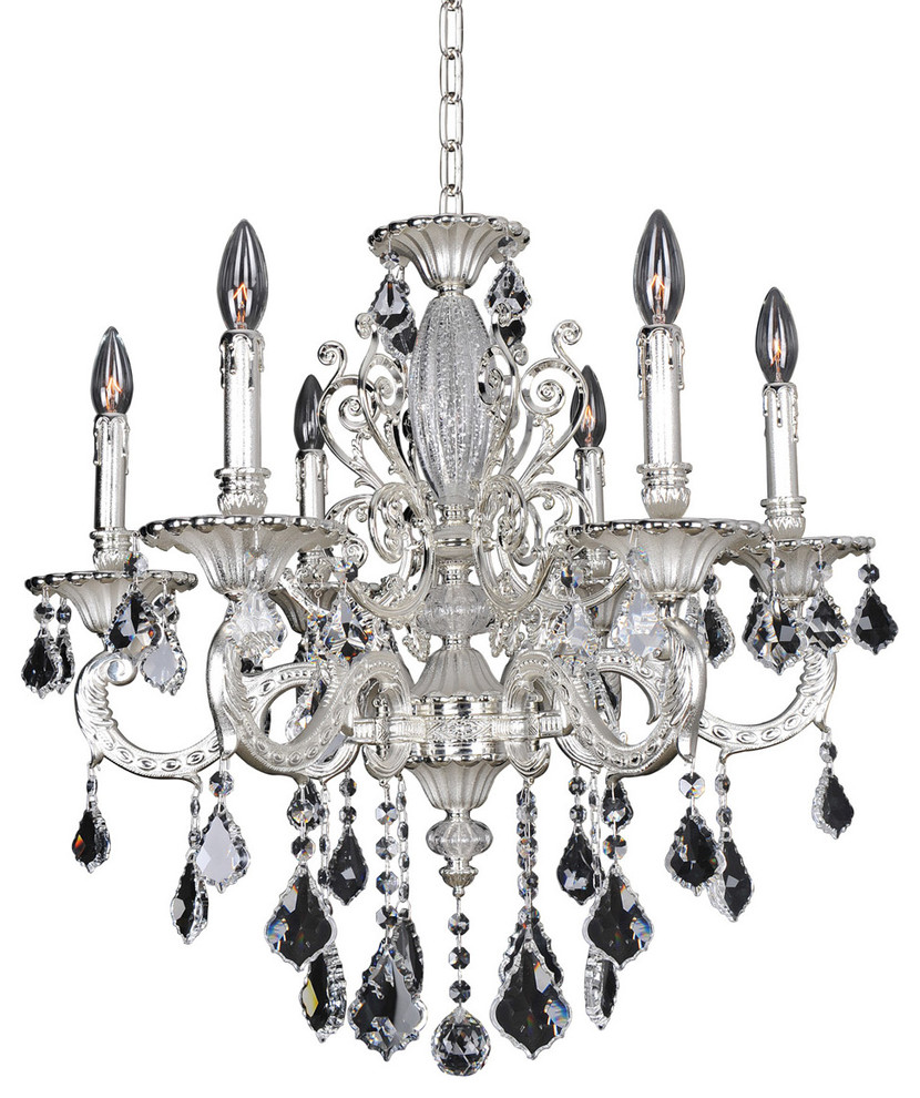 Chandelier 6-Light Bulbs Fixture With 2-Tone Silver Finish Candelabra, 23", 240W