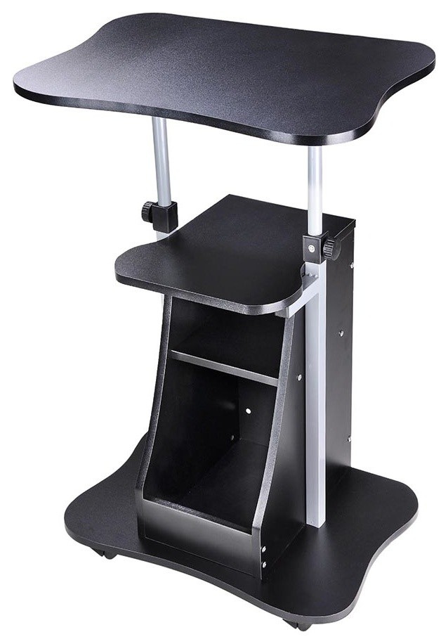 Adjustable Height Rolling Mobile Stand Laptop Desk Cart With Storage