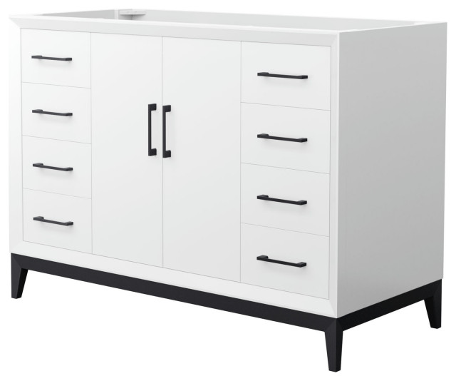 Amici 48 Inch Single Bathroom Vanity in White, No Sink, Matte Black